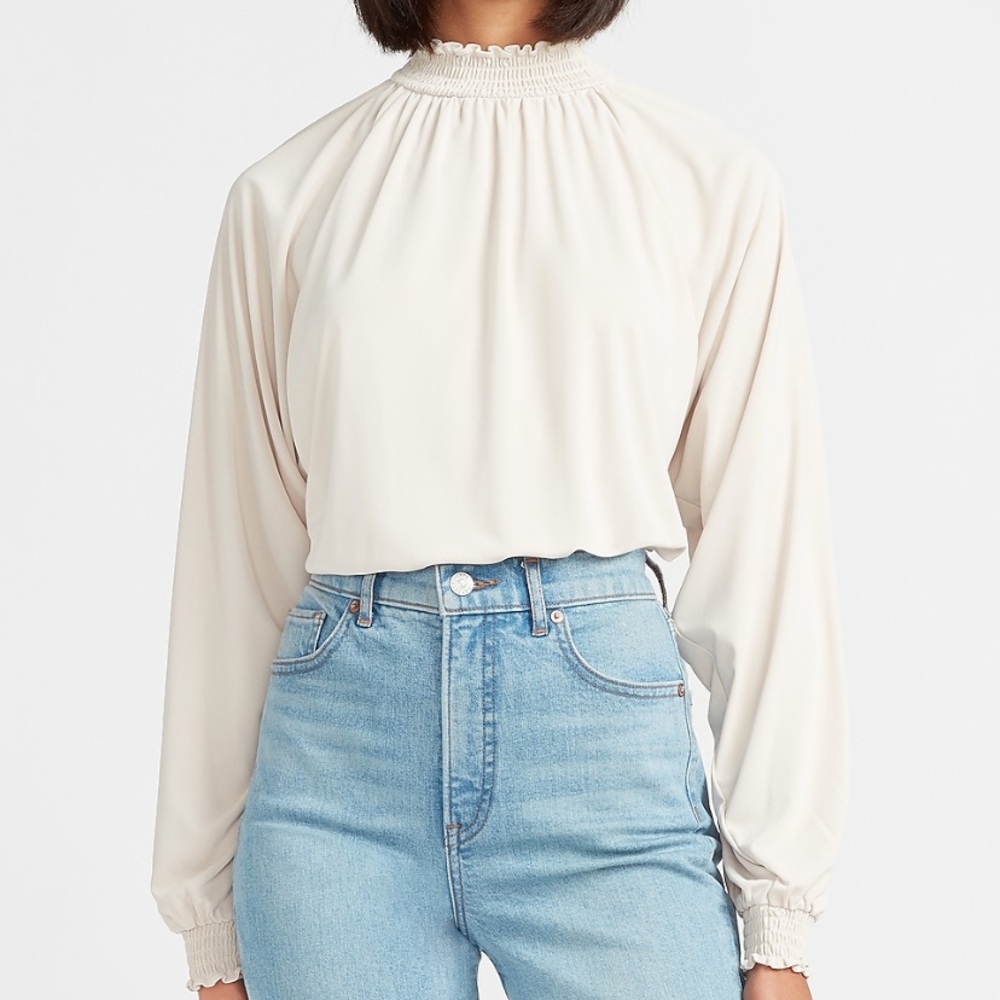 NWT Smocked mock neck balloon sleeve bodysuit